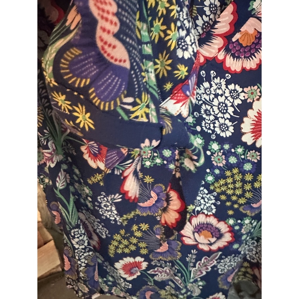 Zac & Rachel S Navy Floral Boho Blouse V Neck Long Sleeve Romantic Cottagecore - Picture 3 of 8